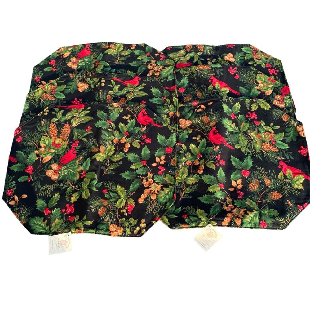 Sewphisticated Handcrafts‎ 6 black Christmas placemats red cardinal bird 16x13